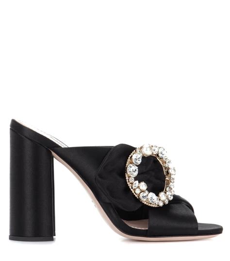 miu miu crystal-embellished satin slide sandals|Miu Miu Crystal Embellished Sandal (Women) .